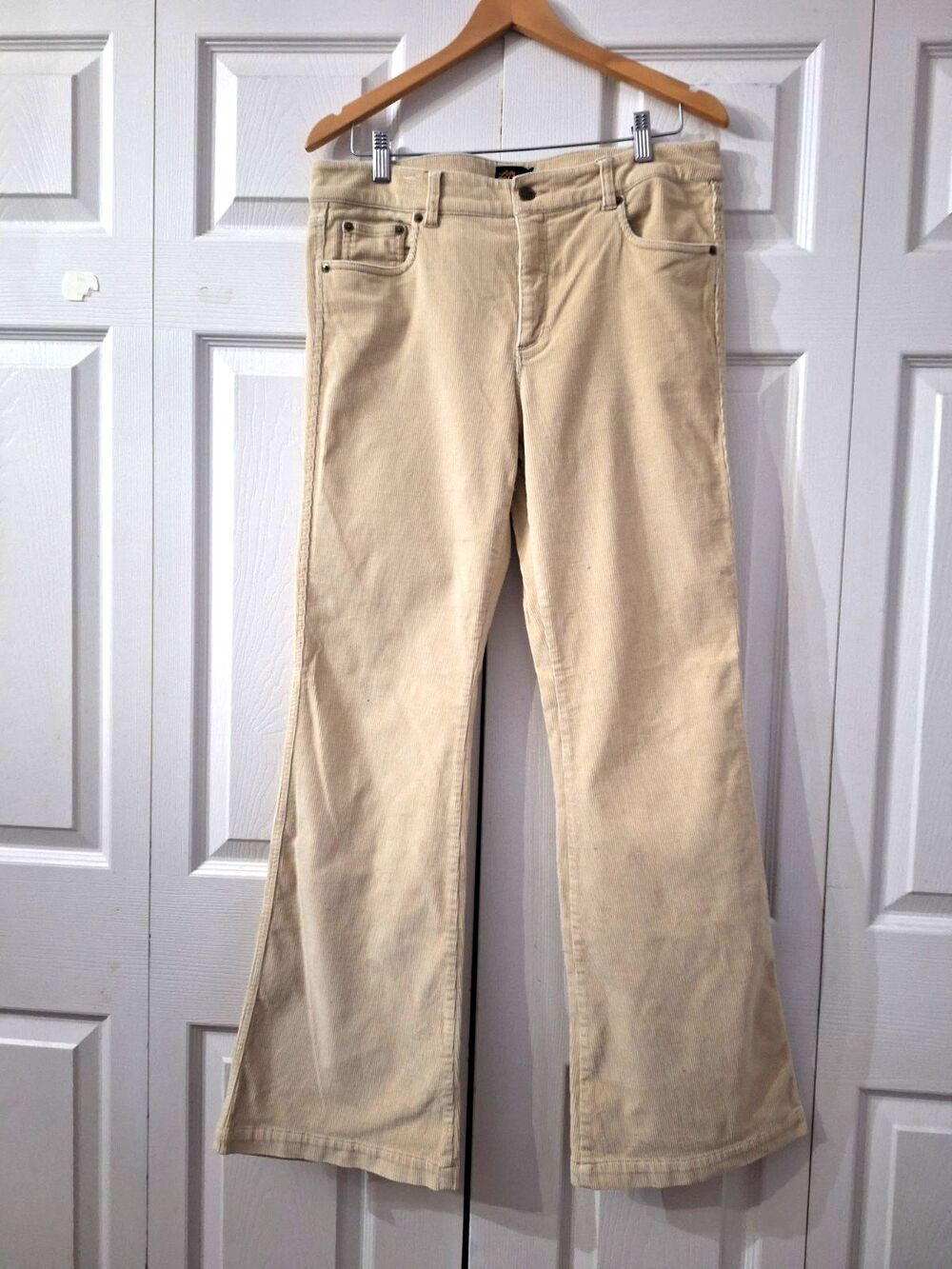 L L Bean Corduroy Pants Women's 10 Cream Cotton Stretch Flare Casual Boho School